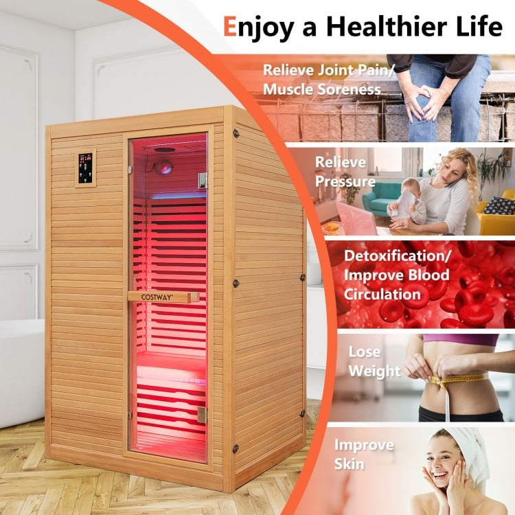 Pre Order-2024 Model-Mega Sale-Bonus Free Red Light Therapy-Costway-2-3 Person 3D Premium Infrared Sauna With PureTech Carbon Panel Low EMF-Chromotherapy, JV11521US