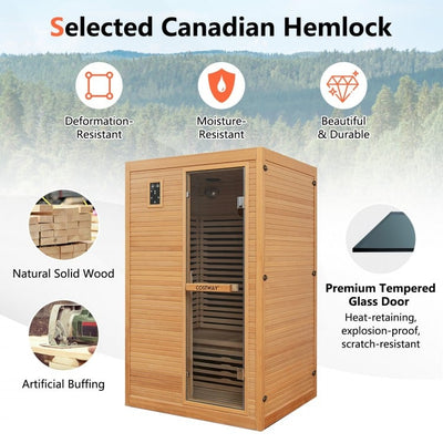 Pre Order-2024 Model-Mega Sale-Bonus Free Red Light Therapy-Costway-2-3 Person 3D Premium Infrared Sauna With PureTech Carbon Panel Low EMF-Chromotherapy, JV11521US