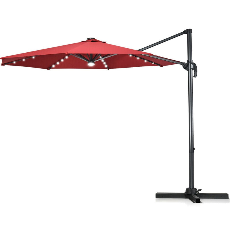 10 Ft Patio Offset Cantilever Umbrella with Solar Lights-Wine - Relaxacare