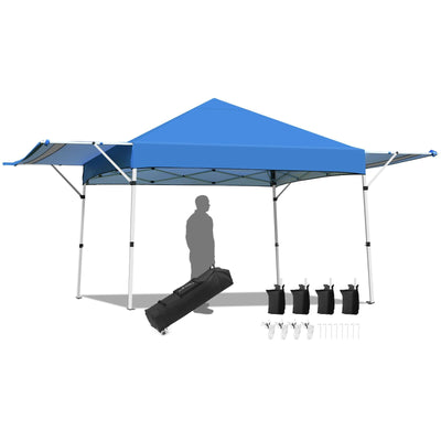 17 Feet x 10 Feet Foldable Pop Up Canopy with Adjustable Instant Sun Shelter-Blue - Relaxacare