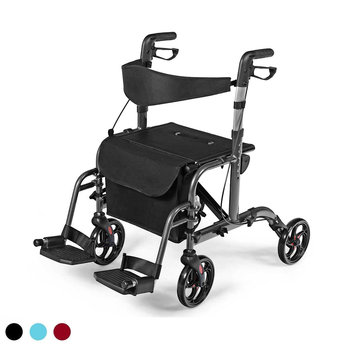 2-in-1 Adjustable Folding Handle Rollator Walker with Storage Space-Bl