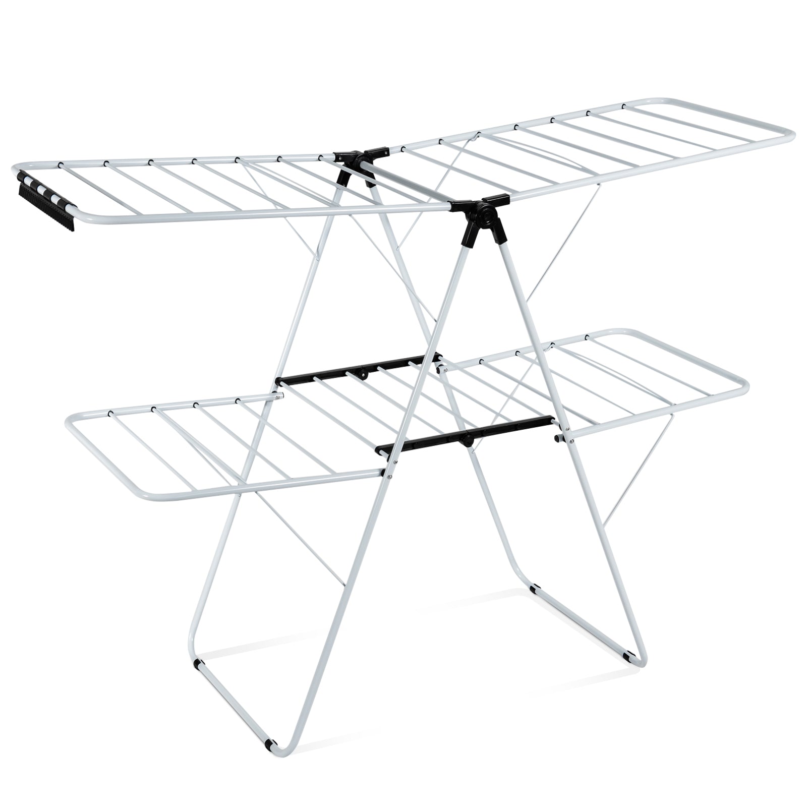 2-Level Foldable Clothes Drying Rack with Adjustable Gullwing