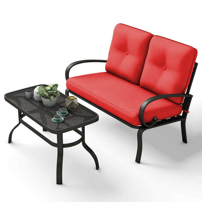 2 Pcs Patio Outdoor Cushioned Coffee Table Seat-Red - Relaxacare