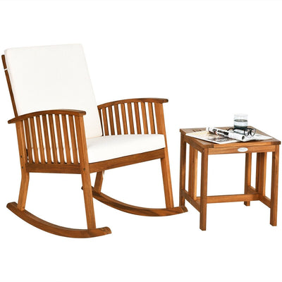 2 Pieces Acacia Wood Patio Rocking Chair Table Set - Relaxacare