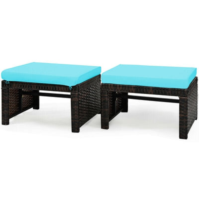 2 Pieces Cushioned Patio Rattan Ottoman Foot Rest-Turquoise - Relaxacare