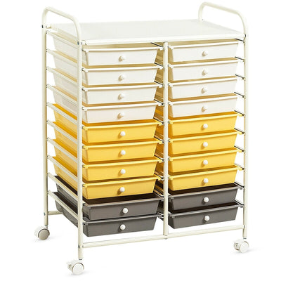20 Drawers Storage Rolling Cart Studio Organizer-Yellow - Relaxacare