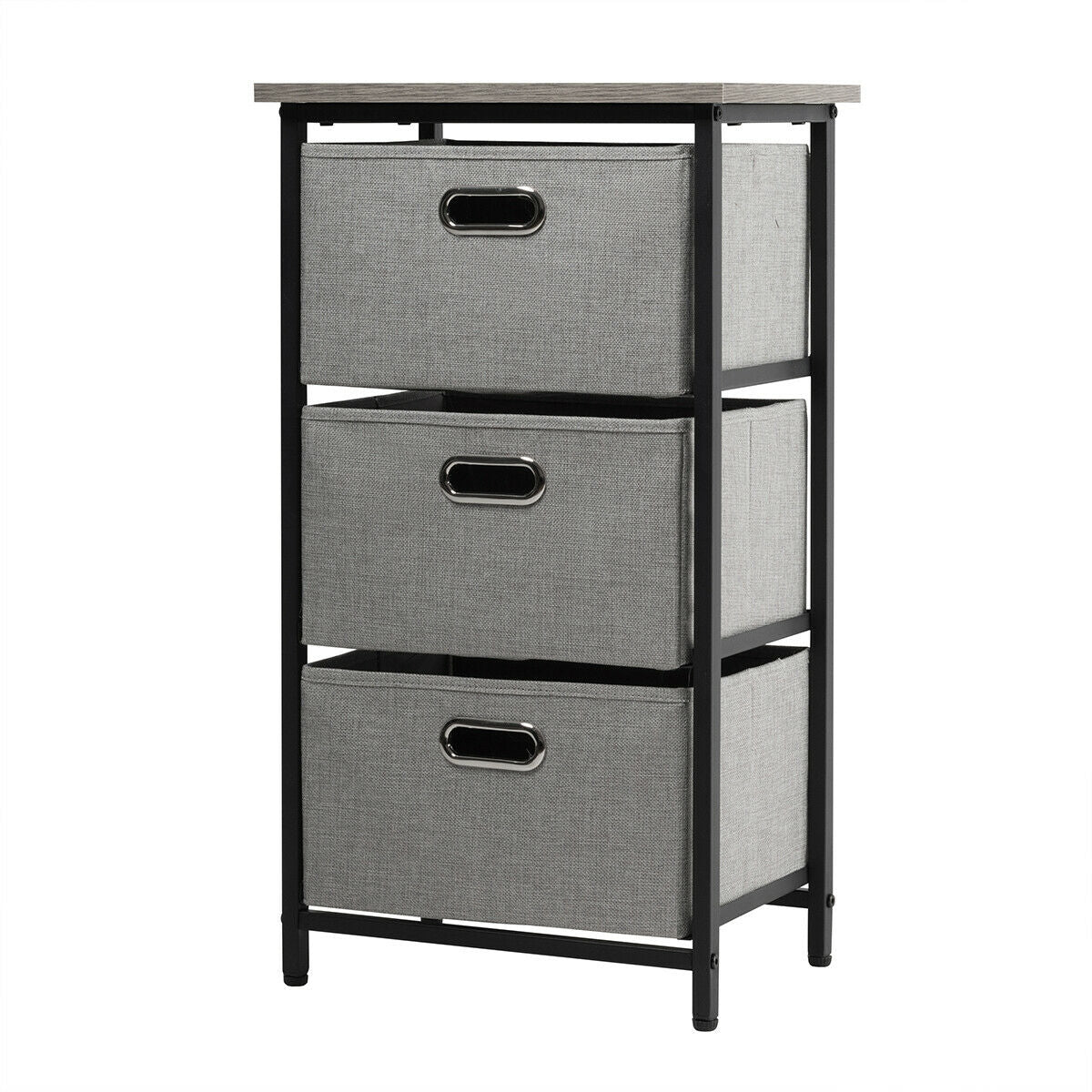 3Drawer Fabric Dresser Storage Tower Vertical Foldable Pull BinsBlac