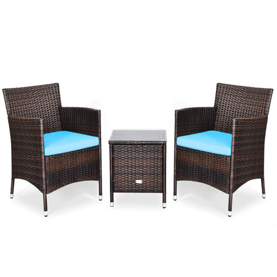 3 Pcs Patio Furniture Set Outdoor Wicker Rattan Set-Blue - Relaxacare