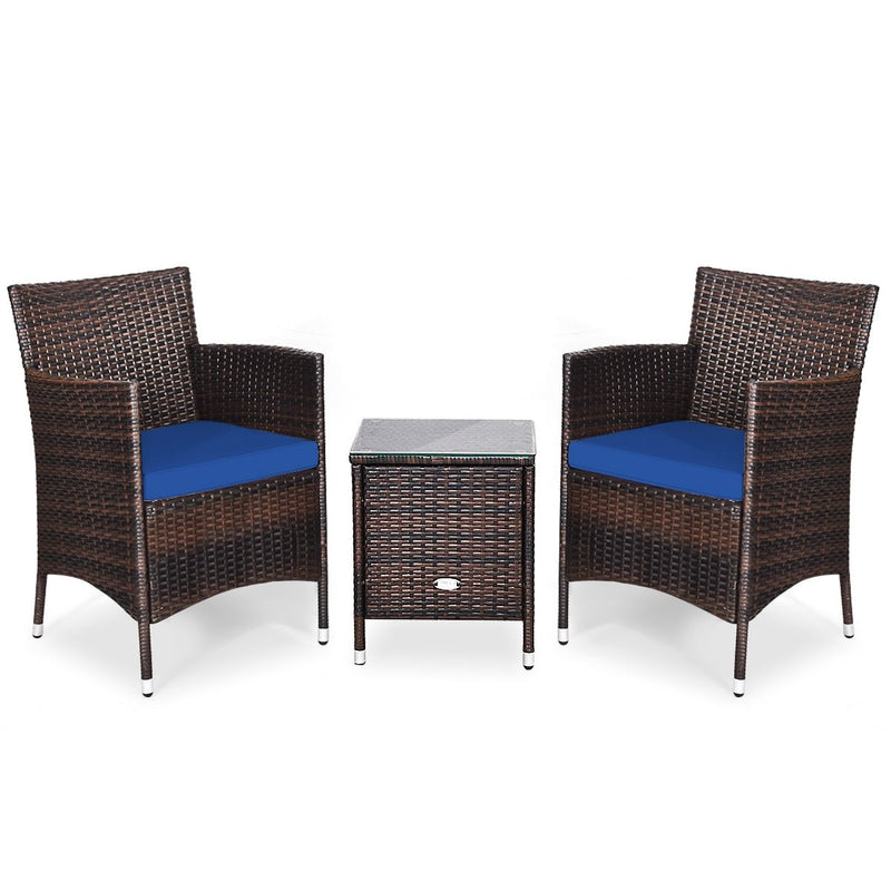 3 Pcs Patio Furniture Set Outdoor Wicker Rattan Set-Navy - Relaxacare