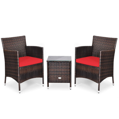 3 Pcs Patio Furniture Set Outdoor Wicker Rattan Set-Red - Relaxacare