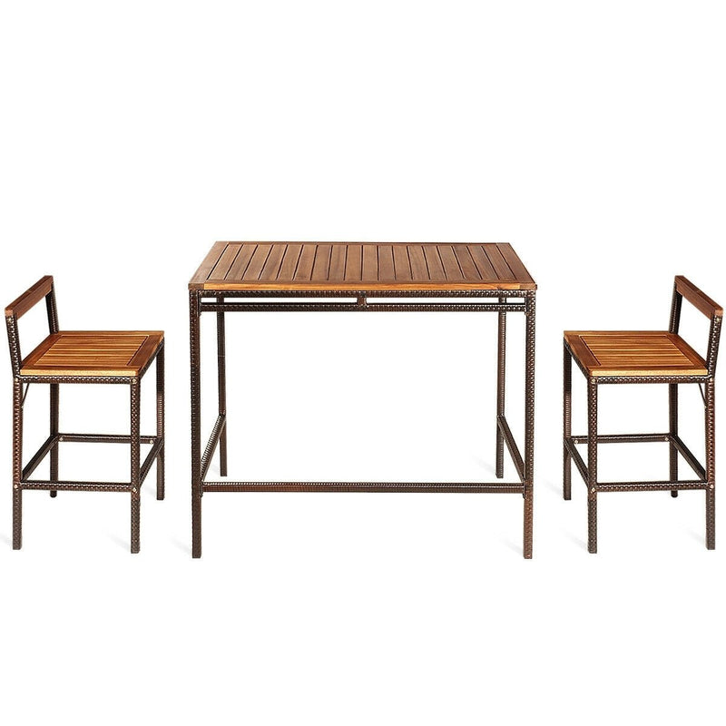 3 Pieces Patio Rattan Wicker Bar Dining Furniture Set - Relaxacare