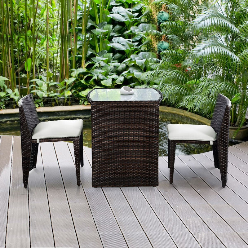 3 Pieces Wicker Patio Cushioned Outdoor Chair and Table Set - Relaxacare