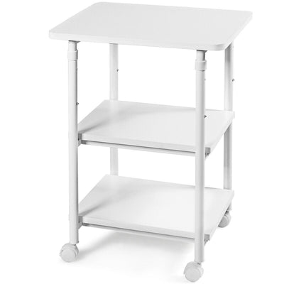 3-tier Adjustable Printer Stand with 360° Swivel Casters-White - Relaxacare