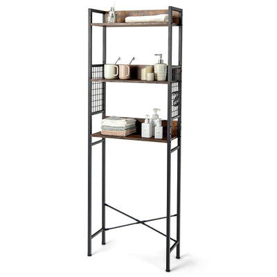 3-Tier Over-the-Toilet Storage Rack with 3 Hooks-Rustic Brown - Relaxacare