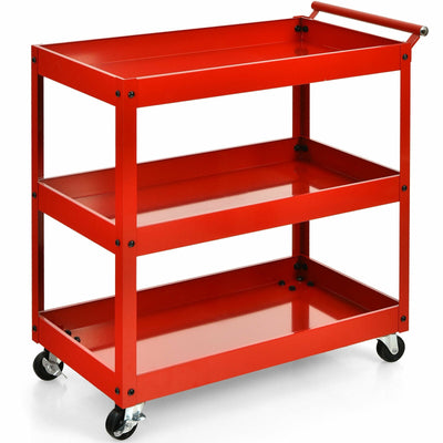3-Tier Utility Cart Metal Mental Storage Service Trolley-Red - Relaxacare