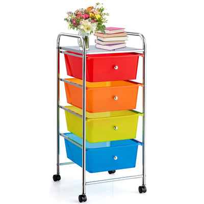 4-Drawer Cart Storage Bin Organizer Rolling with Plastic Drawers-Multicolor - Relaxacare