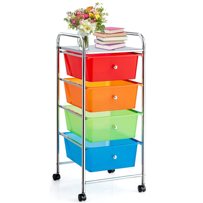 4-Drawer Cart Storage Bin Organizer Rolling with Plastic Drawers-Transparent Multicolor - Relaxacare