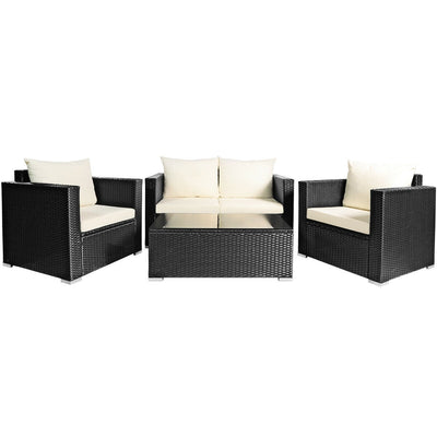 4 Pcs Patio Rattan Cushioned Furniture Set-White - Relaxacare