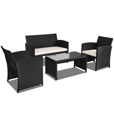 4 Pcs Wicker Conversation Furniture Set Patio Sofa and Table Set - Relaxacare
