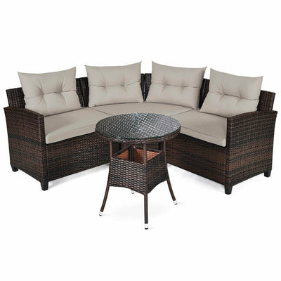 4 Pieces Outdoor Cushioned Rattan Furniture Set - Relaxacare