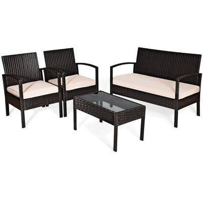 4 Pieces Patio Furniture Sets Rattan Chair Wicker Set Outdoor Bistro - Relaxacare
