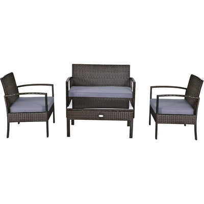 4 Pieces Patio Rattan Cushioned Furniture Set with Loveseat and Table -Brown - Relaxacare