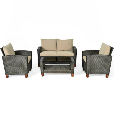 4 Pieces Patio Rattan Furniture Set with Cushions - Relaxacare
