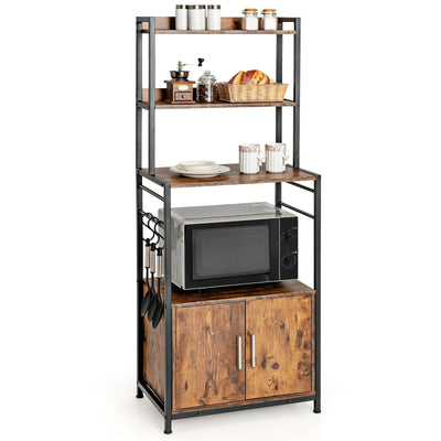 4-Tier Industrial Kitchen Bakers Rack Microwave Oven Stand-Brown - Relaxacare