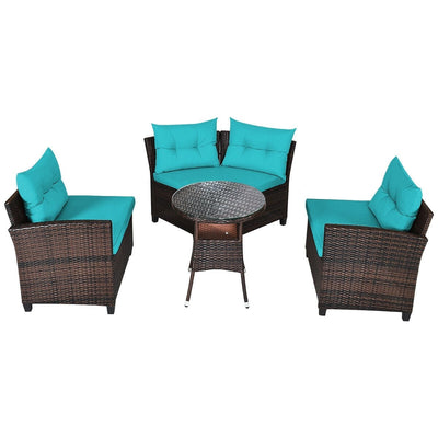 4Pcs Outdoor Cushioned Rattan Furniture Set-Turquoise - Relaxacare