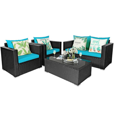 4Pcs Patio Rattan Cushioned Furniture Set-Turquoise - Relaxacare