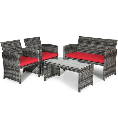 4PCS Patio Rattan Furniture Set-Red - Relaxacare