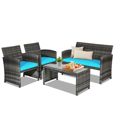 4PCS Patio Rattan Furniture Set-Turquoise - Relaxacare