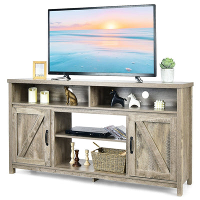 59 Inch TV Stand Media Center Console Cabinet with Barn Door for TV's 65 Inch-Natural - Relaxacare