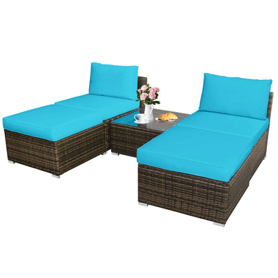 5Pcs Patio Rattan Wicker Furniture Set Armless Sofa Ottoman Cushioned-Turquoise - Relaxacare