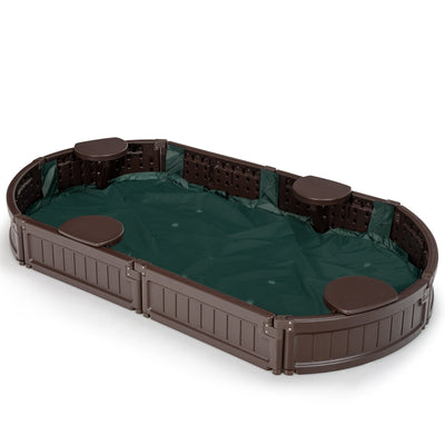6 Feet Kids Oval Sandbox with Built-in Corner Seat and Bottom Liner - Relaxacare