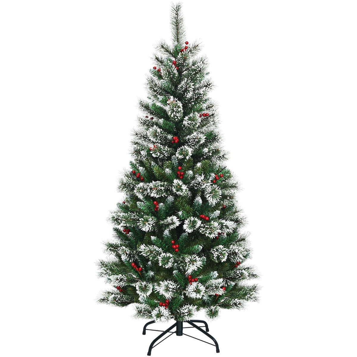 6 Feet Snow Flocked Artificial Christmas Hinged Tree With Red Berries 6-feet-snow-flocked-artificial-christmas-hinged-tree-with-red-berries