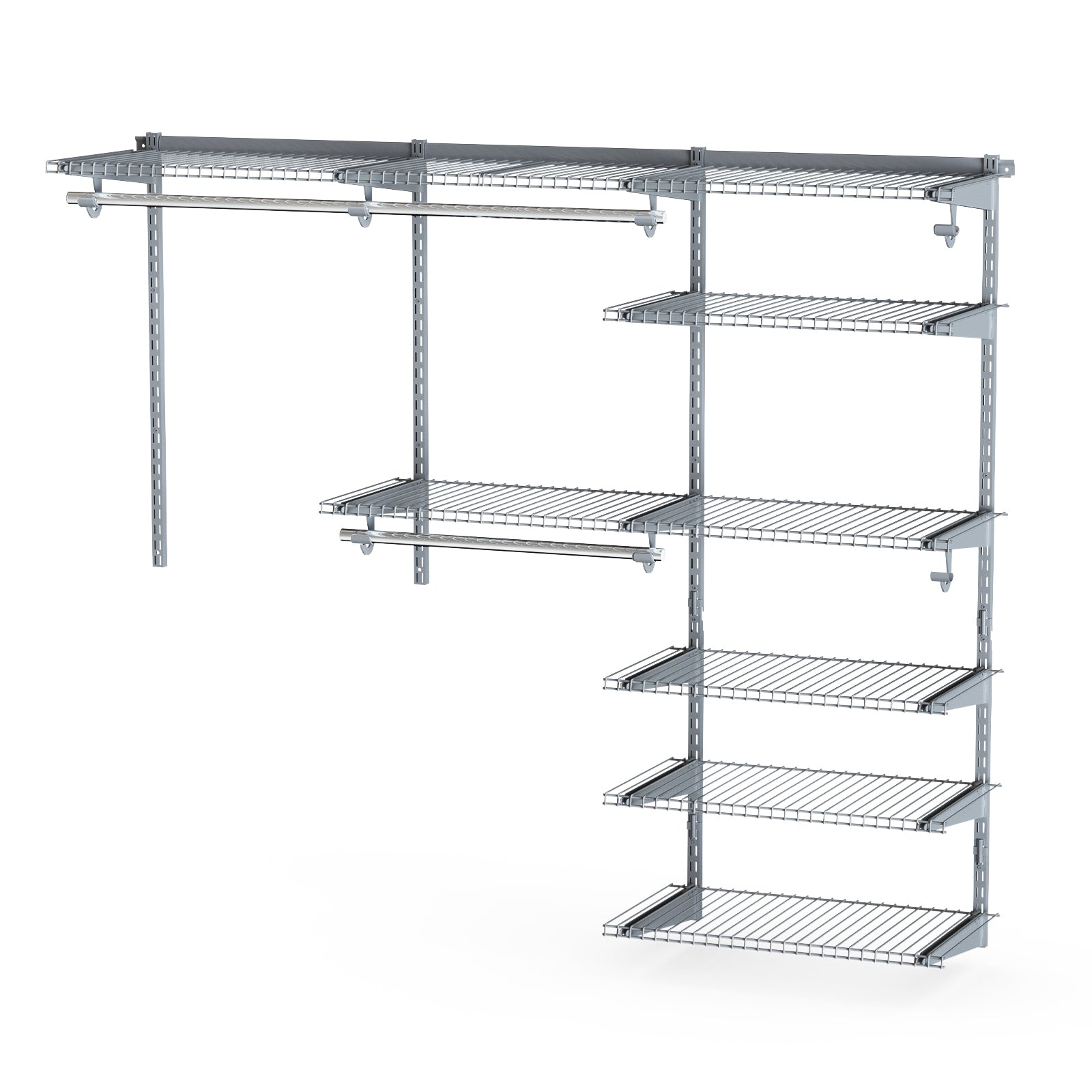 Adjustable Closet Organizer Kit with Shelves and Hanging Rods for 4 to