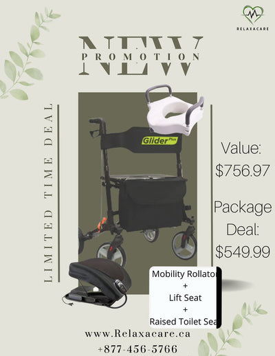 Combo Package- Mobility Aid Items Combined- Rollator Walker+Raised Toilet Seat+ Powered Lift Assist - Relaxacare