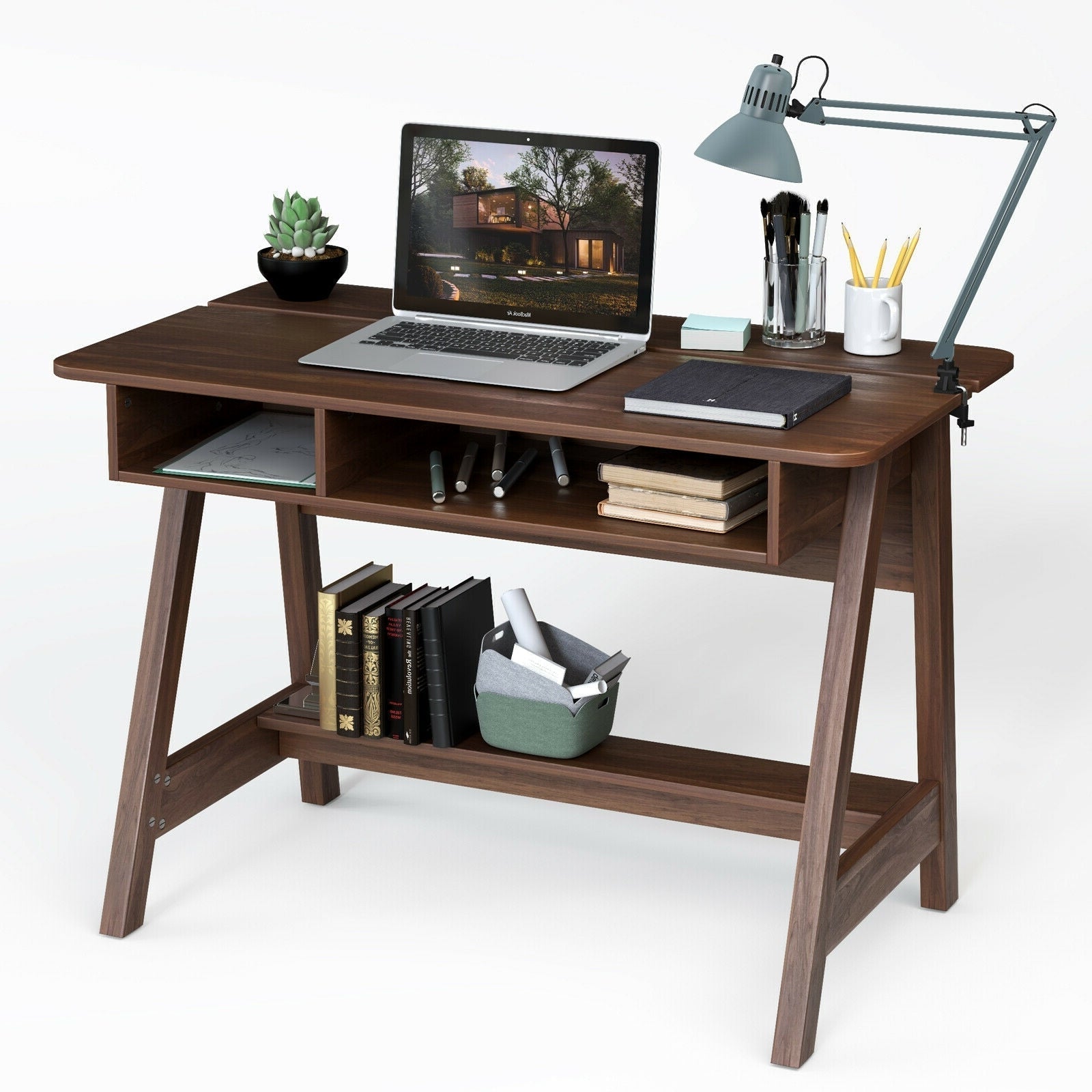 Computer Desk Home Office Writing Workstation with Flip Top Compartmen