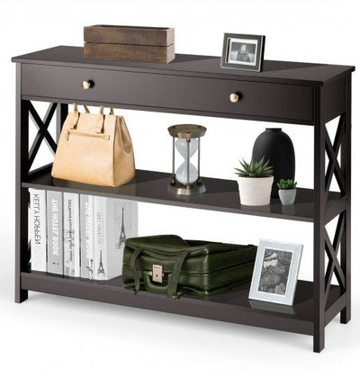 Console Accent Table with Drawer and Shelves-BROWN - Relaxacare