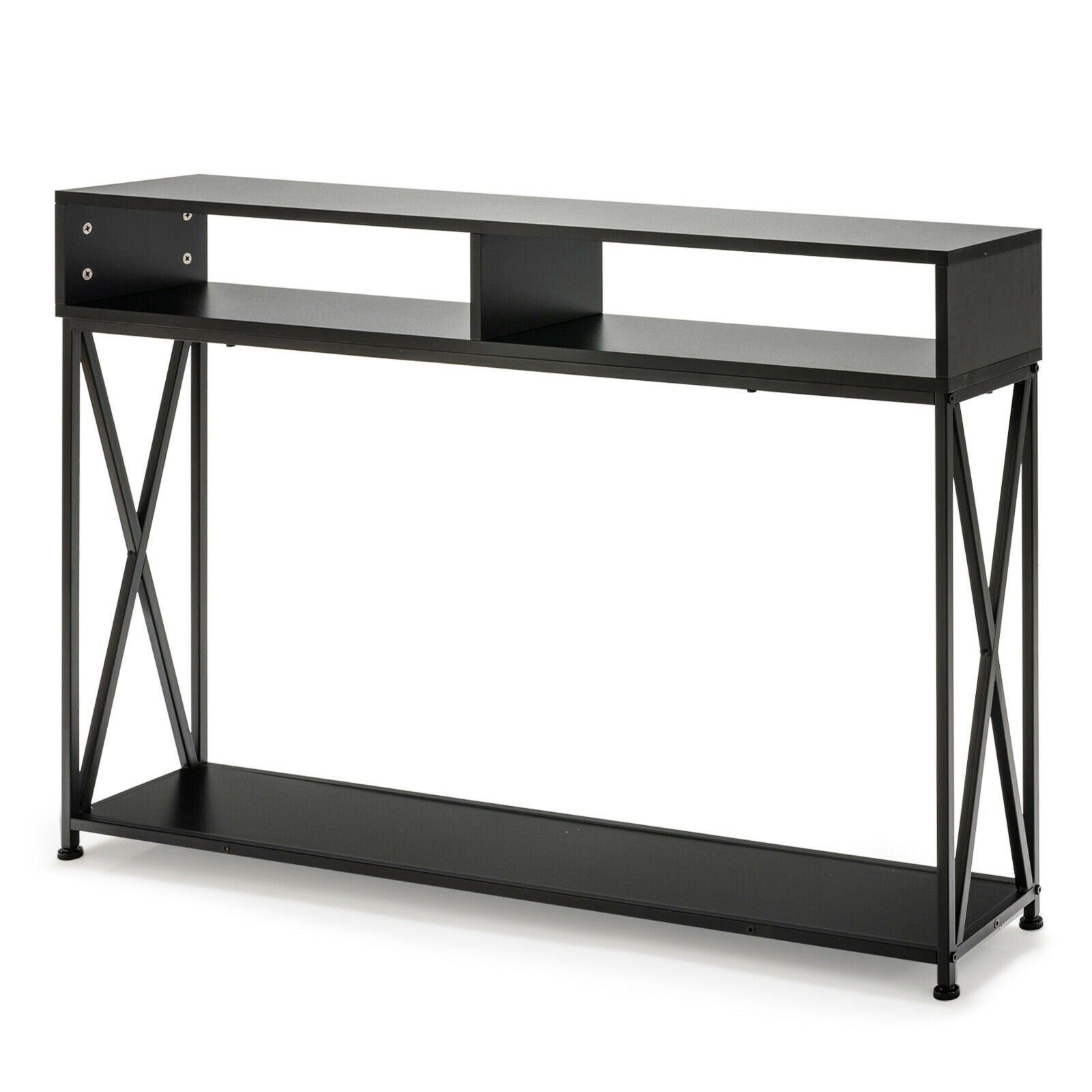 Console Table with Open Shelf and Storage Compartments Steel FrameBla