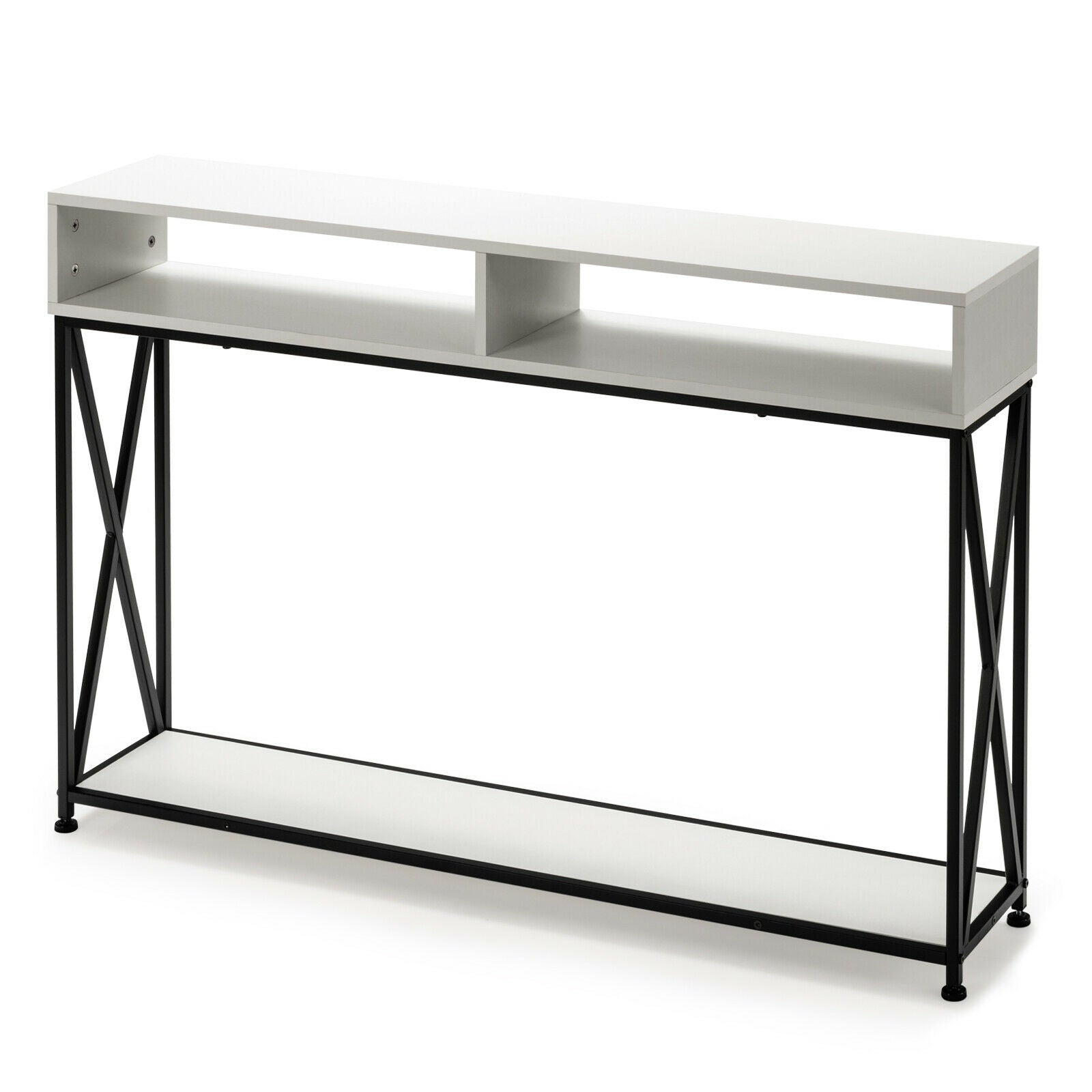 Console Table with Open Shelf and Storage Compartments Steel FrameWhi