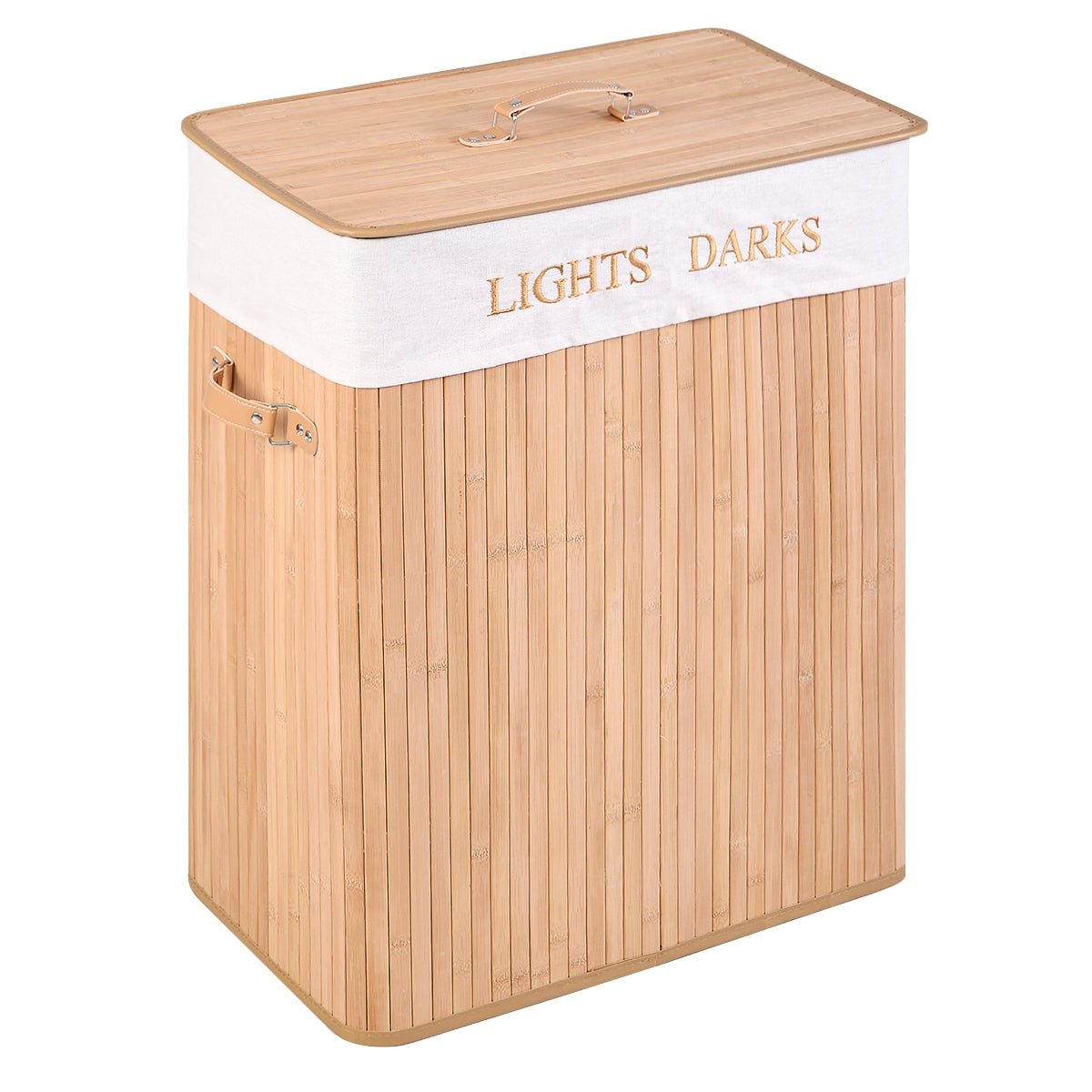 Folding Double Rectangle Bamboo Hamper Laundry Basket