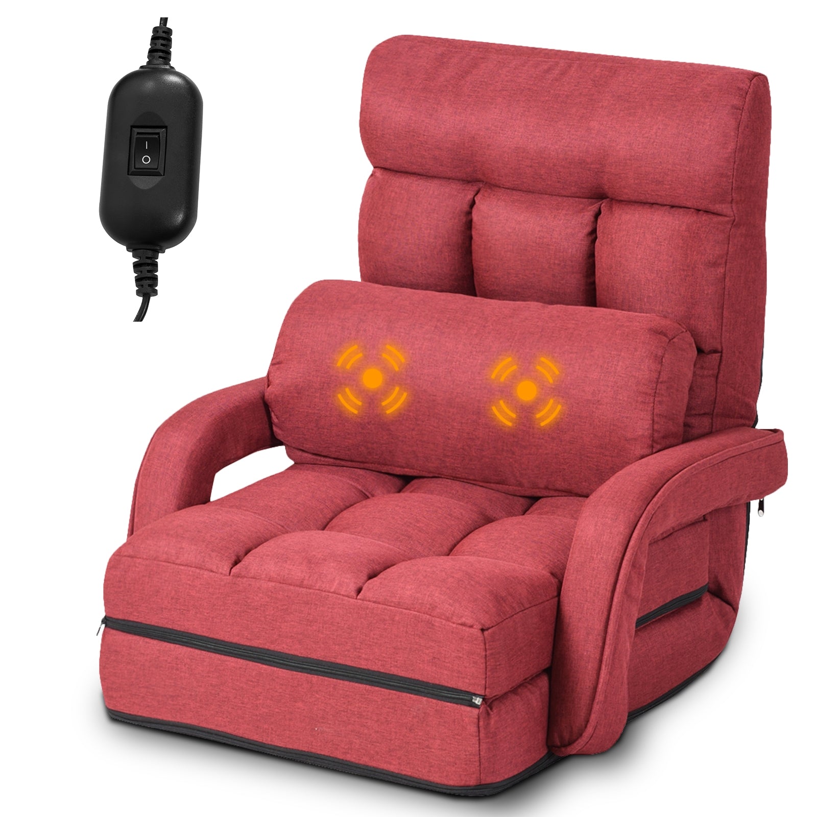 Folding Floor Massage Chair Lazy Sofa with Armrests Pillow Red