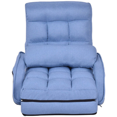 Folding Lazy Floor Chair Sofa with Armrests and Pillow-Blue - Relaxacare