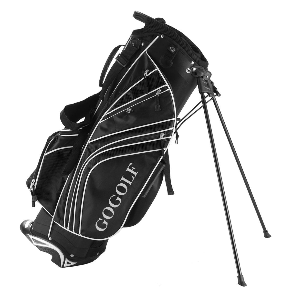 Golf Stand Cart Bag with 6 Way Divider Carry Pockets-Black | Costway