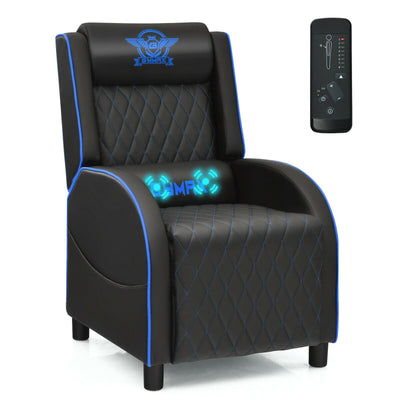 Massage Gaming Recliner Chair with Headrest and Adjustable Backrest for Home Theater-Blue - Relaxacare
