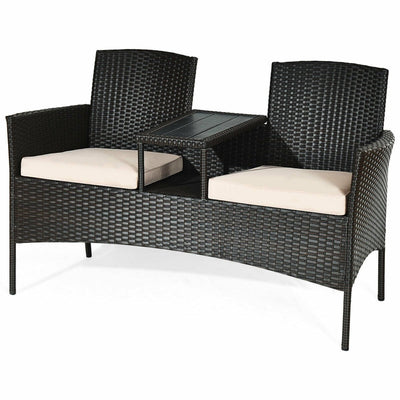 Modern Patio Conversation Set with Built-in Coffee Table and Cushions-Beige - Relaxacare