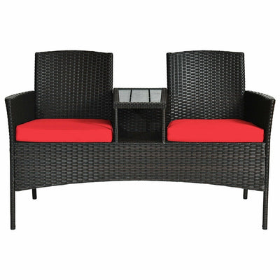 Modern Patio Conversation Set with Built-in Coffee Table and Cushions -Red - Relaxacare