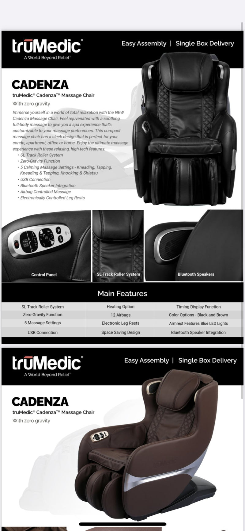 -not available-DEMO UNIT- TruMedic Cadenza Massage Chair With L Track - Relaxacare